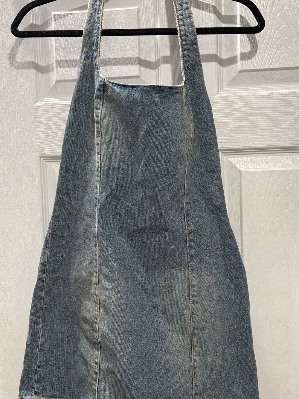 Zara Light Blue Washed Denim Halter Dress